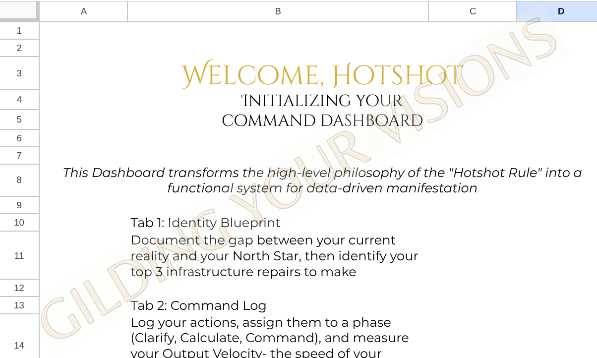 Screen capture of Hotshot Command Dashboard Lite spreadsheet.