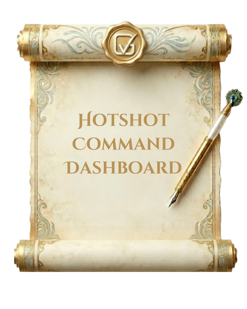 Decorative scroll with 'Hotshot Command Dashboard' text and a pen on a white background